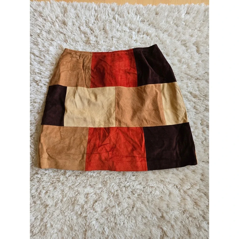 Siena Collection Patchwork Suede Mini Skirt Earth Tones Sz 14 Vtg Y2k Friends‎